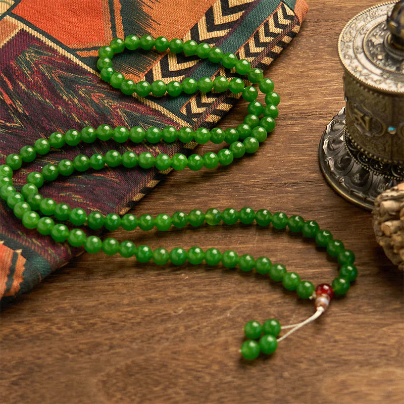 Buddha Stones 108 Mala Beads Braccialetto portafortuna in giada ciano naturale - Image 3