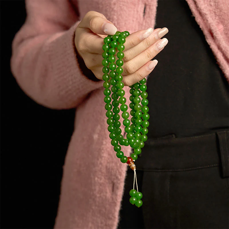 Buddha Stones 108 Mala Beads Braccialetto portafortuna in giada ciano naturale - Image 4
