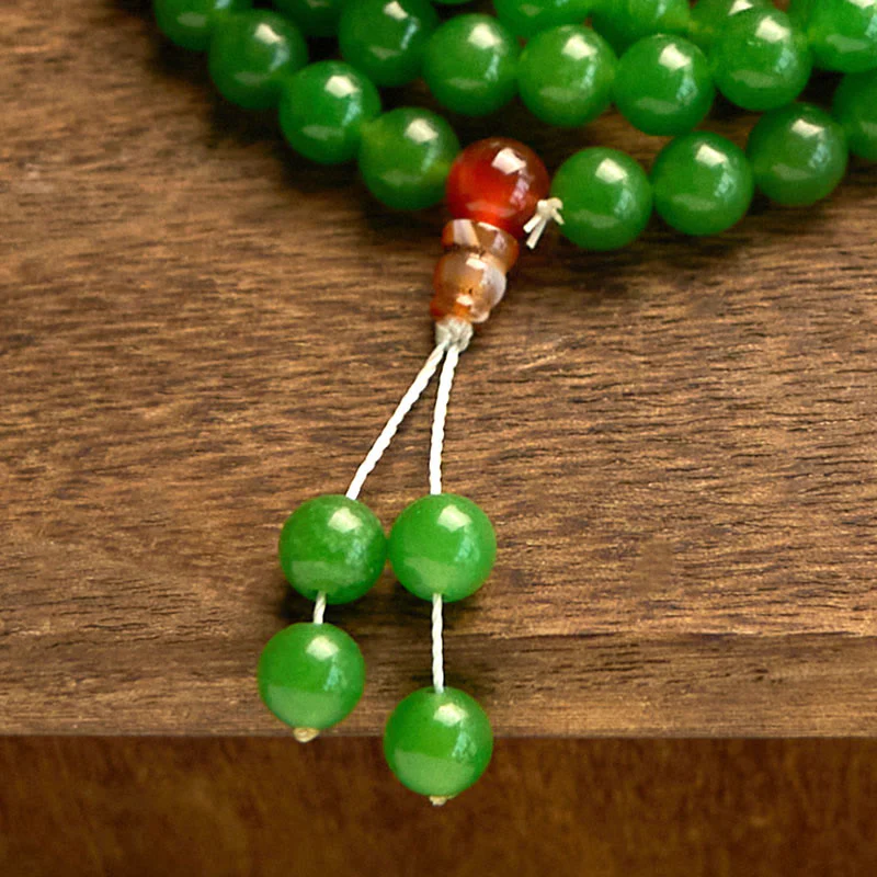 Buddha Stones 108 Mala Beads Braccialetto portafortuna in giada ciano naturale - Image 8