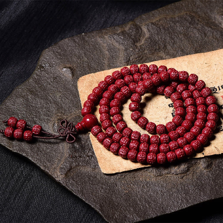 Buddha Stones 108 Mala Beads Cinnabar Om Mani Padme Hum Pattern Braccialetto di benedizione inciso - Image 15