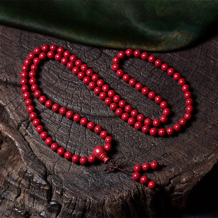 Buddha Stones 108 Mala Beads Cinnabar Om Mani Padme Hum Pattern Braccialetto di benedizione inciso - Image 16
