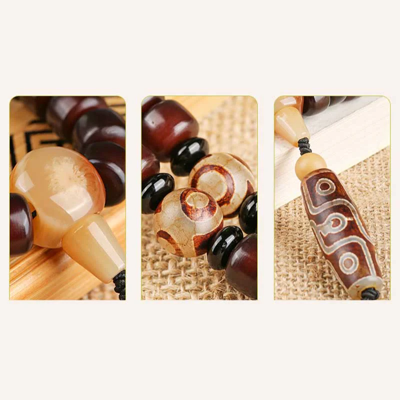 Buddha Stones 108 Mala Beads Dzi Bead a tre occhi Dzi Bead a nove occhi Braccialetto della fortuna in giada - Image 14