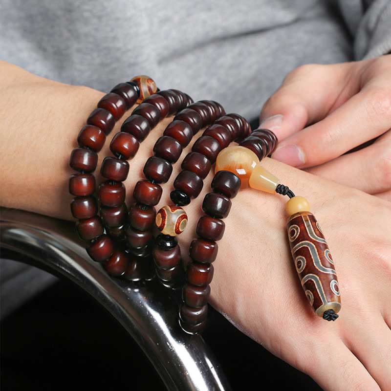Buddha Stones 108 Mala Beads Dzi Bead a tre occhi Dzi Bead a nove occhi Braccialetto della fortuna in giada - Image 4