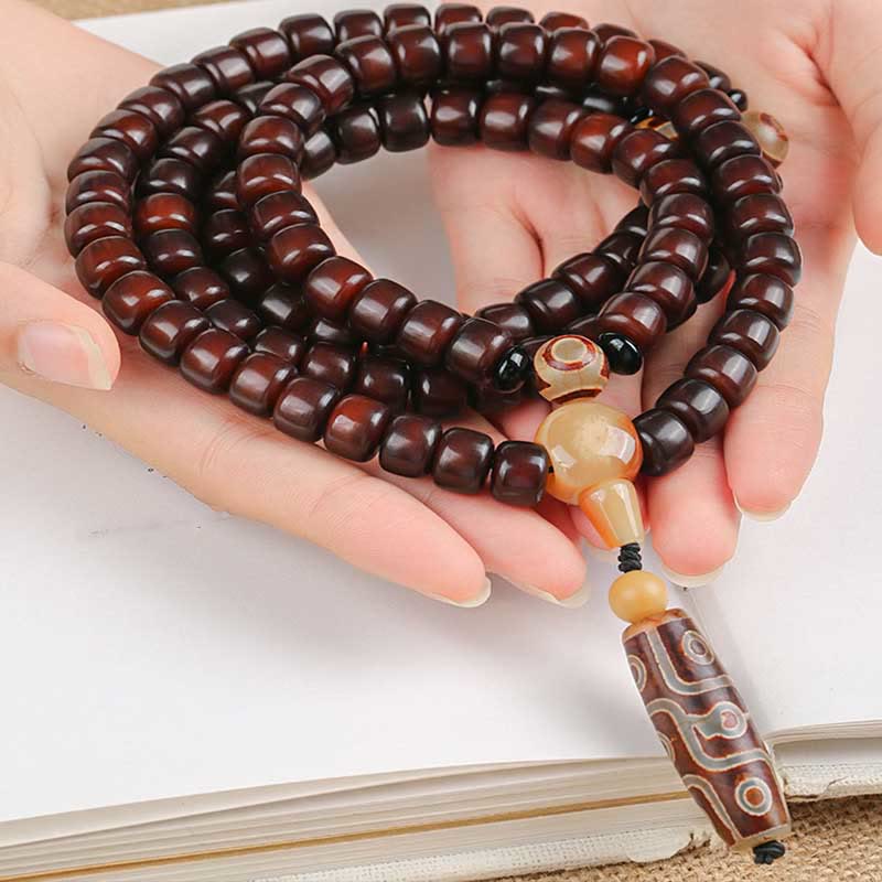 Buddha Stones 108 Mala Beads Dzi Bead a tre occhi Dzi Bead a nove occhi Braccialetto della fortuna in giada - Image 8