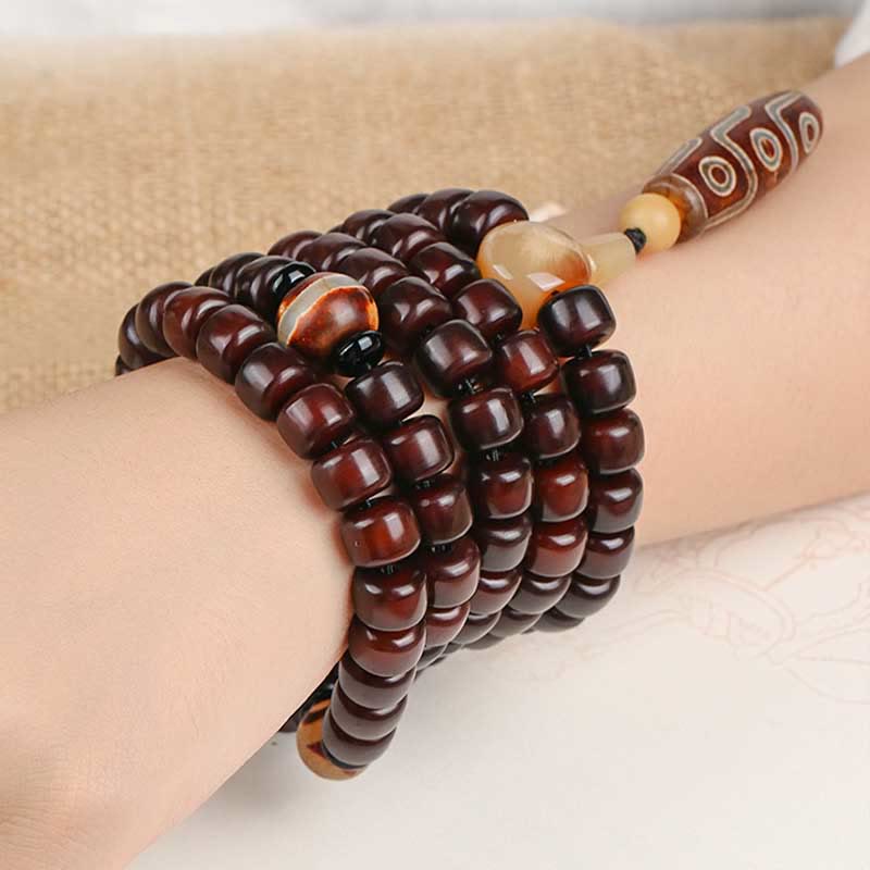 Buddha Stones 108 Mala Beads Dzi Bead a tre occhi Dzi Bead a nove occhi Braccialetto della fortuna in giada - Image 9