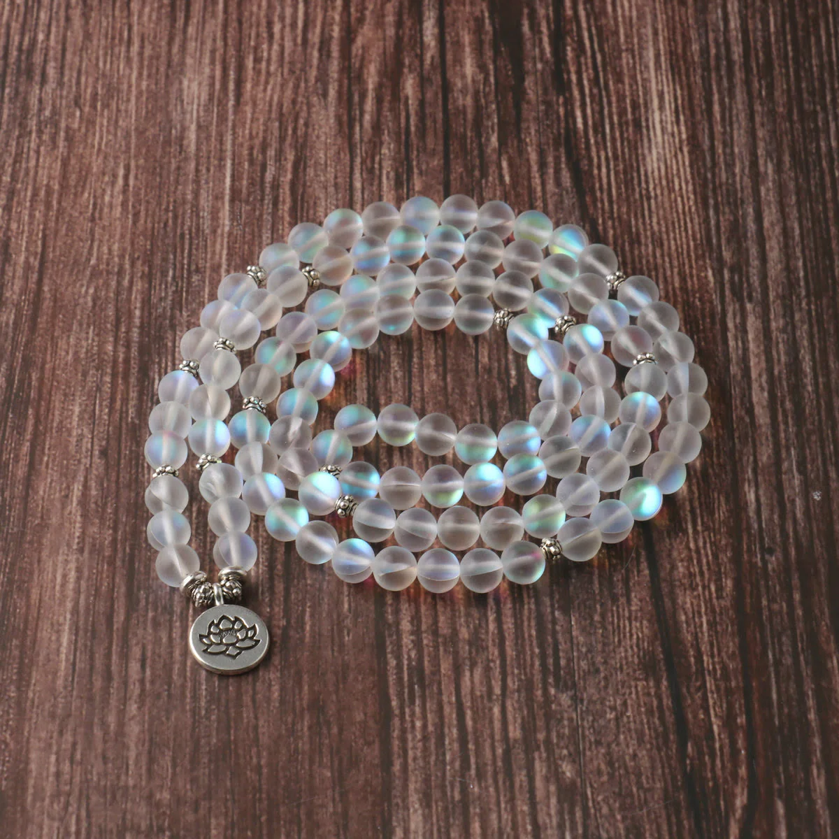 Buddha Stones 108 Mala Beads Glitter Stone Braccialetto dell'Illuminazione del Loto - Image 3