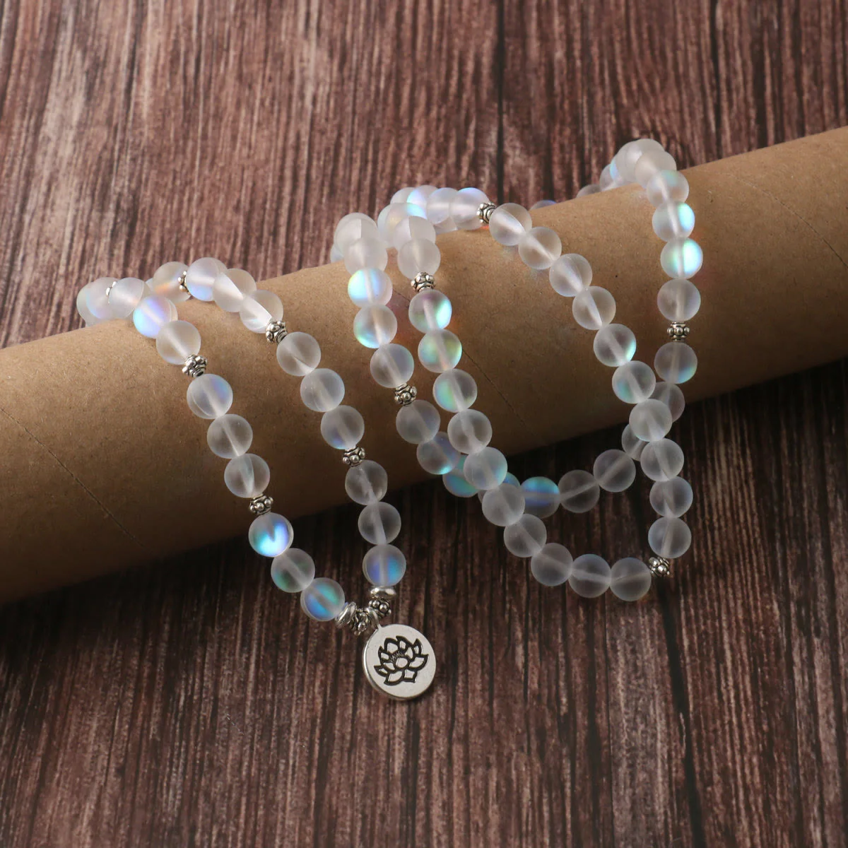 Buddha Stones 108 Mala Beads Glitter Stone Braccialetto dell'Illuminazione del Loto - Image 4