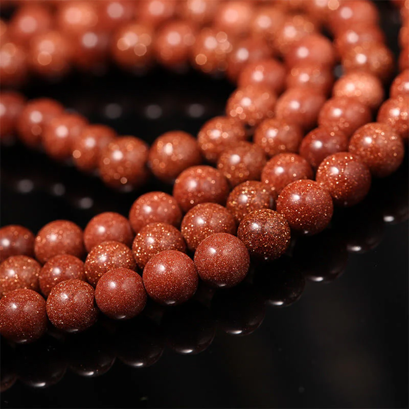 Buddha Stones 108 Mala Beads Goldstone Om Mani Padme Hum Swastika Braccialetto di Fiducia - Image 3