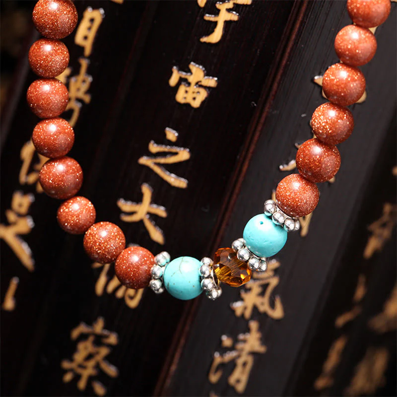 Buddha Stones 108 Mala Beads Goldstone Om Mani Padme Hum Swastika Braccialetto di Fiducia - Image 5