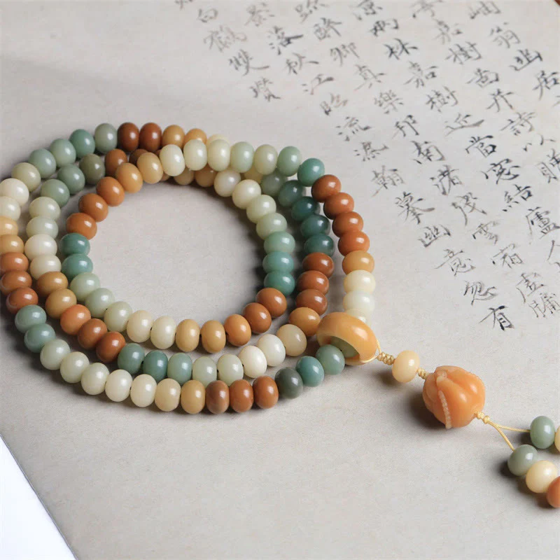 Buddha Stones 108 Mala Beads Gradient Bodhi Seed Buddha Braccialetto della Pace Inciso a Mano - Image 2