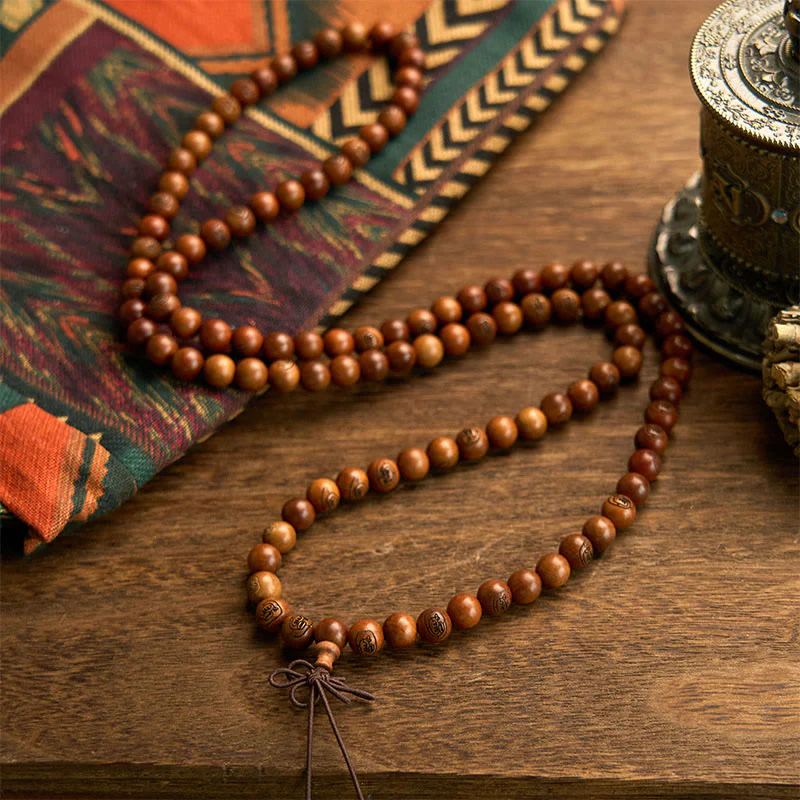 Buddha Stones 108 Mala Beads Legno di Giuggiola Fulmineo Braccialetto di Protezione Mantra Luce Dorata - Image 9