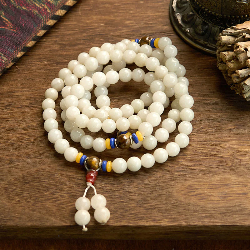 Braccialetto Buddha Stones con 108 perle Mala in quarzite naturale per la ricchezza e la fortuna