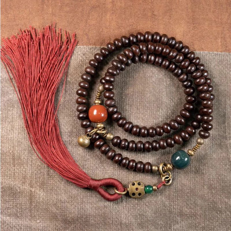 Buddha Stones 108 Mala Beads Natural Tibet Purple Bodhi Seed Braccialetto di Auspicio - Image 15