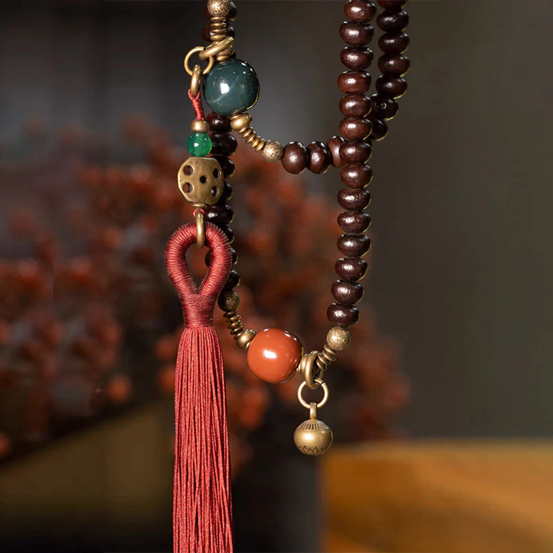 Buddha Stones 108 Mala Beads Natural Tibet Purple Bodhi Seed Braccialetto di Auspicio - Image 6