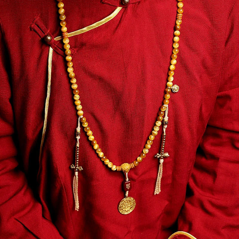 Buddha Stones 108 Mala Beads Natural Tiger Eye Rame Dorje Protezione Nappa Bracciale - Image 10