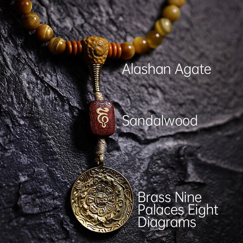 Buddha Stones 108 Mala Beads Natural Tiger Eye Rame Dorje Protezione Nappa Bracciale - Image 12