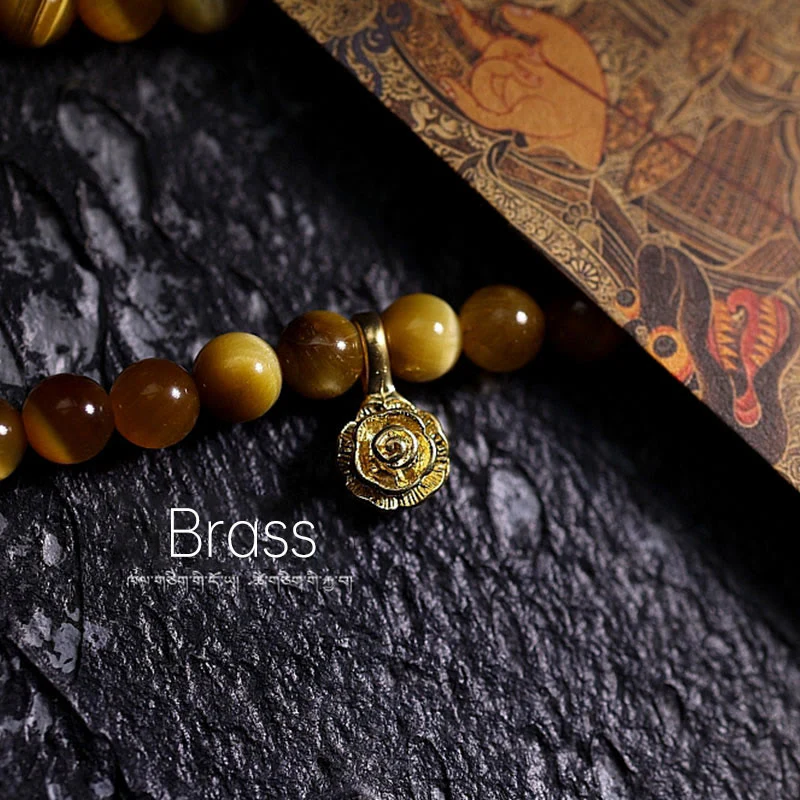 Buddha Stones 108 Mala Beads Natural Tiger Eye Rame Dorje Protezione Nappa Bracciale - Image 15