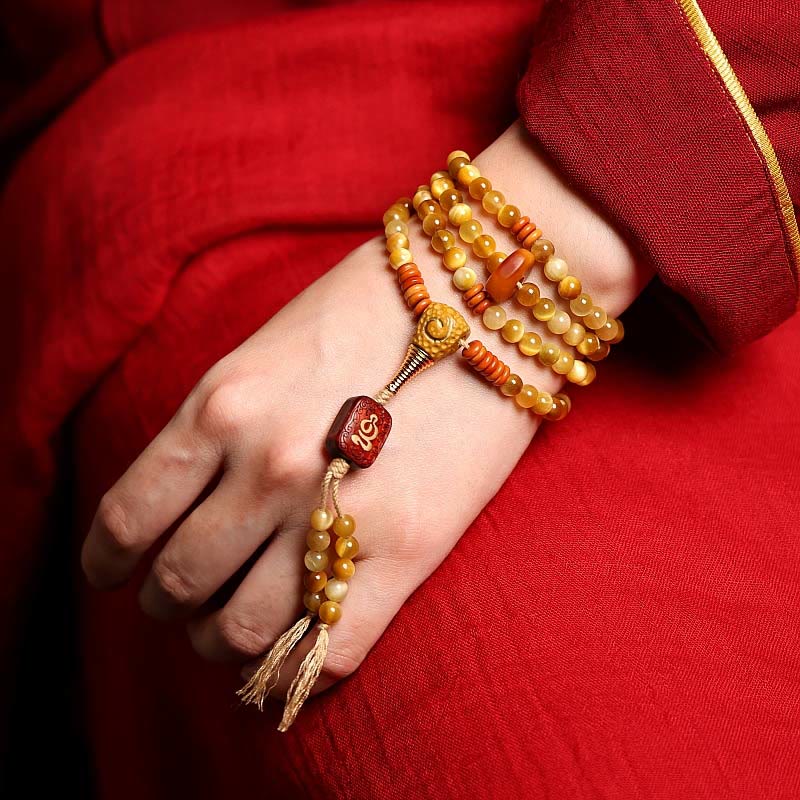 Buddha Stones 108 Mala Beads Natural Tiger Eye Rame Dorje Protezione Nappa Bracciale - Image 4