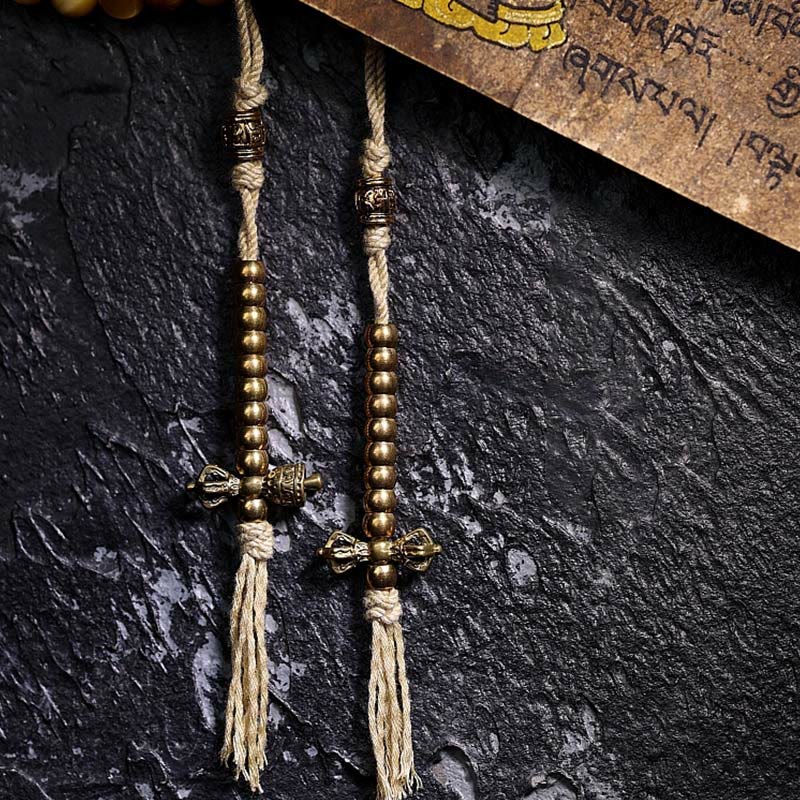 Buddha Stones 108 Mala Beads Natural Tiger Eye Rame Dorje Protezione Nappa Bracciale - Image 6