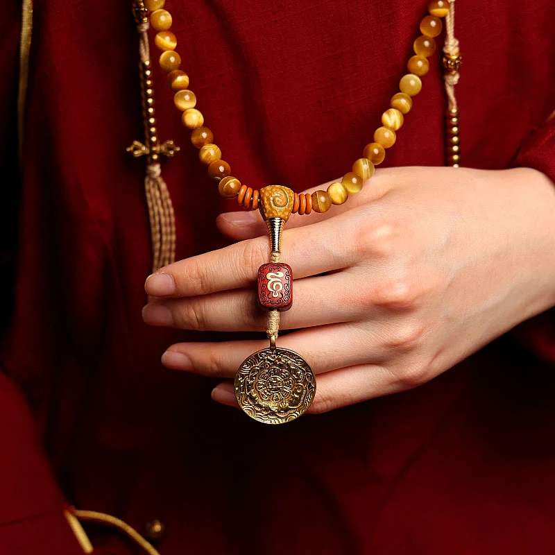 Buddha Stones 108 Mala Beads Natural Tiger Eye Rame Dorje Protezione Nappa Bracciale - Image 8