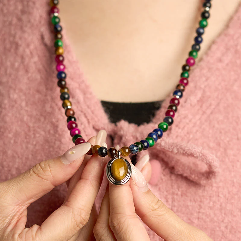 Buddha Stones 108 Mala Beads Naturali Occhio di Tigre Colorato Braccialetto di Protezione Multi-giro - Image 6