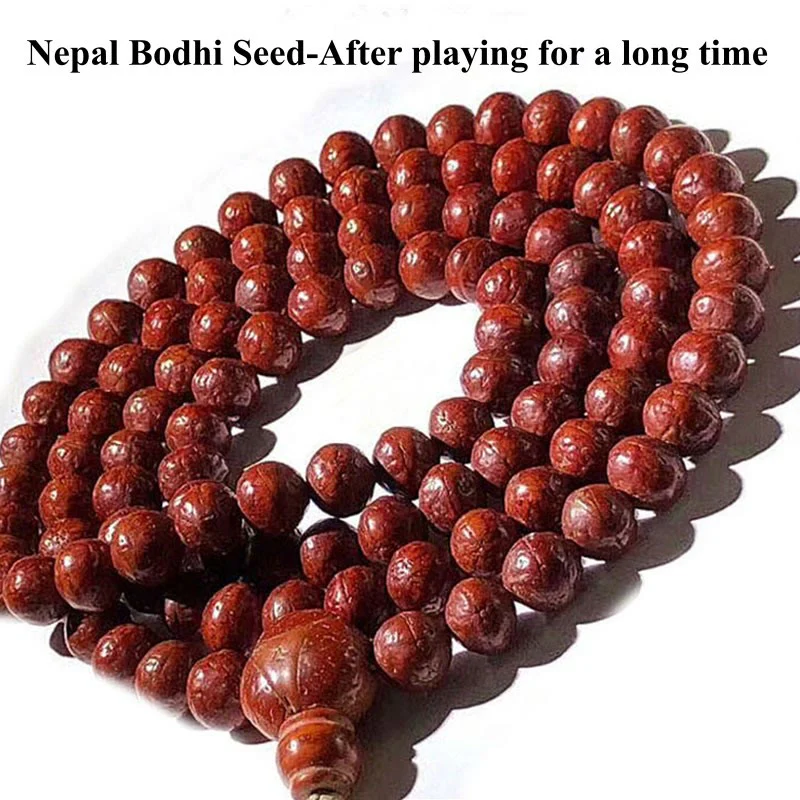 Buddha Stones 108 Mala Beads Nepal Bodhi Seed Fortuna Ricchezza Braccialetto con Nappa - Image 15