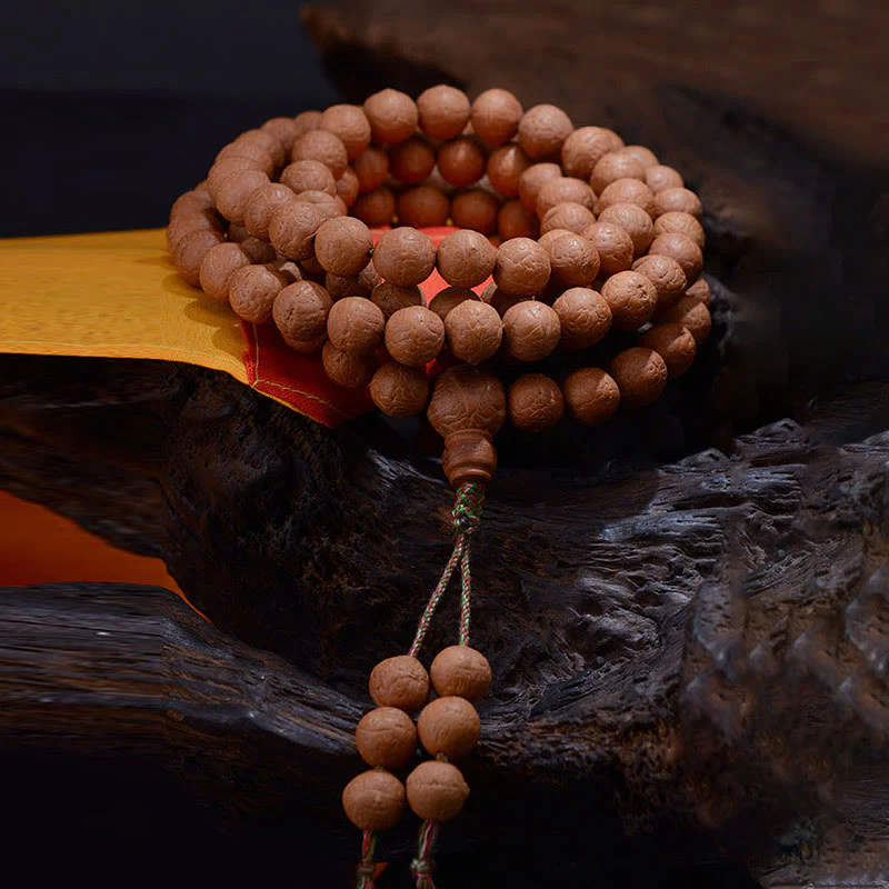 Buddha Stones 108 Mala Beads Nepal Bodhi Seed Fortuna Ricchezza Braccialetto con Nappa - Image 2