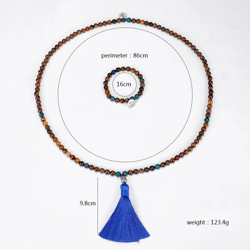 Buddha Stones 108 Mala Beads Occhio di tigre Buddha Forza Braccialetto Nappa Collana Pendente - Image 10