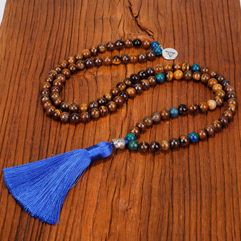 Buddha Stones 108 Mala Beads Occhio di tigre Buddha Forza Braccialetto Nappa Collana Pendente - Image 6