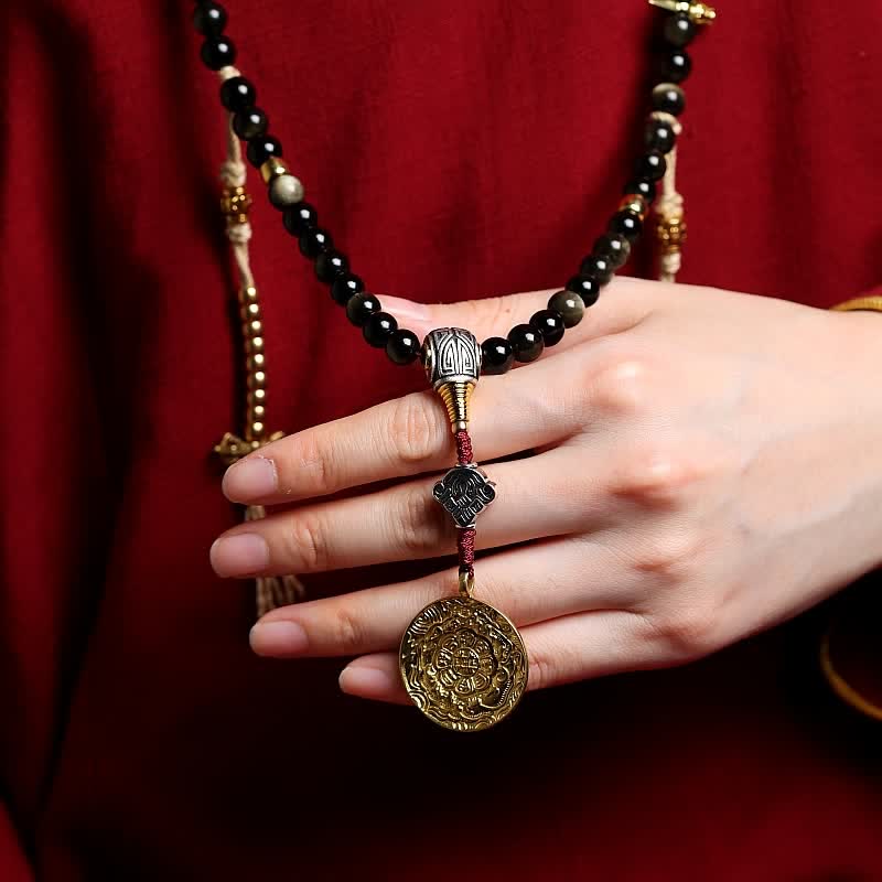 Buddha Stones 108 Mala Beads Oro Lucente Ossidiana Occhio di Tigre Pietra Occhio d'Aquila Bracciale della Ricchezza - Image 12