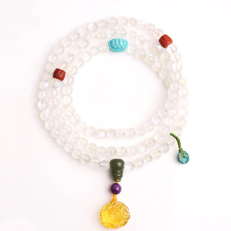 Buddha Stones 108 Mala Beads Pietra di luna Ambra Loto Turchese Cristallo Braccialetto curativo - Image 9