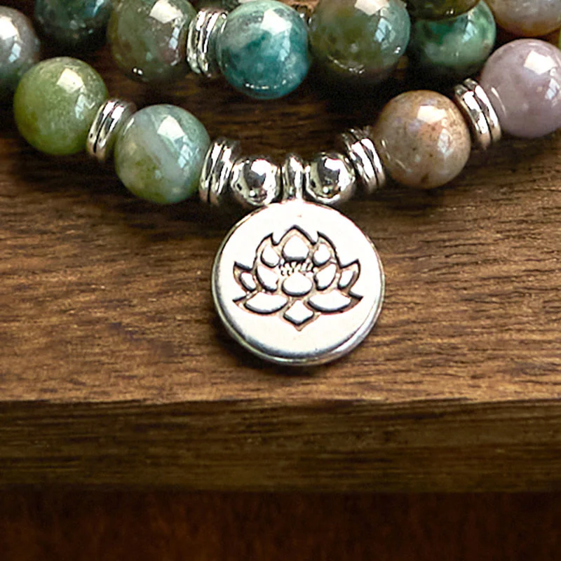 Buddha Stones 108 Mala Beads Pietra naturale Agata indiana Braccialetto di loto calmo - Image 11