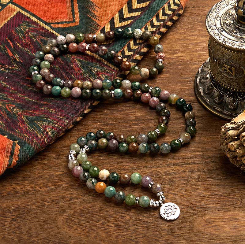 Buddha Stones 108 Mala Beads Pietra naturale Agata indiana Braccialetto di loto calmo - Image 2