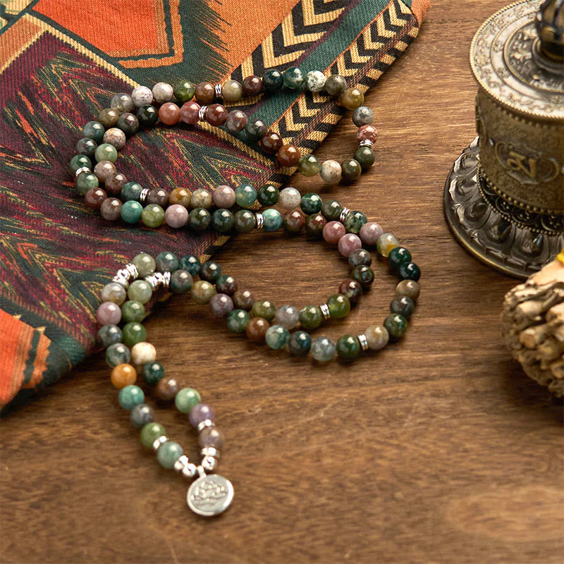Buddha Stones 108 Mala Beads Pietra naturale Agata indiana Braccialetto di loto calmo - Image 3