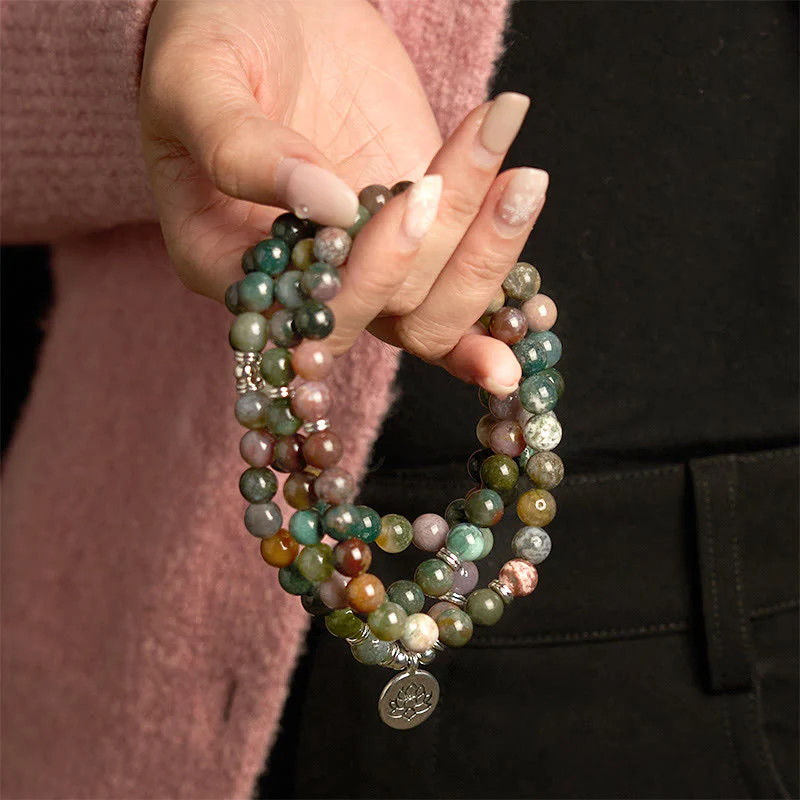 Buddha Stones 108 Mala Beads Pietra naturale Agata indiana Braccialetto di loto calmo - Image 4