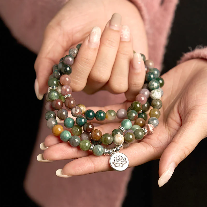 Buddha Stones 108 Mala Beads Pietra naturale Agata indiana Braccialetto di loto calmo - Image 5