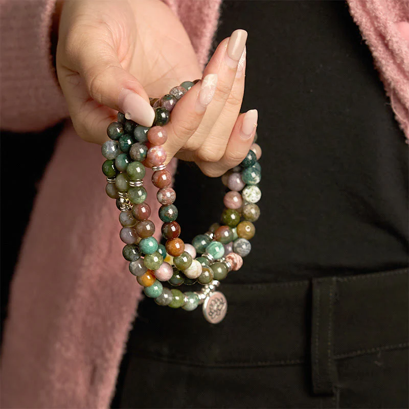 Buddha Stones 108 Mala Beads Pietra naturale Agata indiana Braccialetto di loto calmo - Image 6