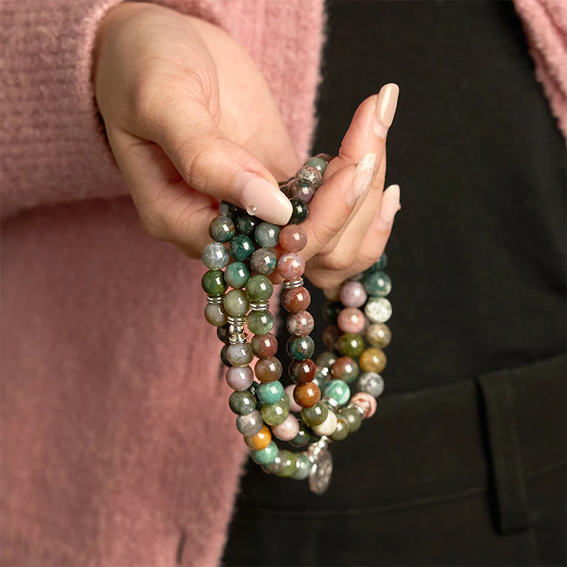 Buddha Stones 108 Mala Beads Pietra naturale Agata indiana Braccialetto di loto calmo - Image 7