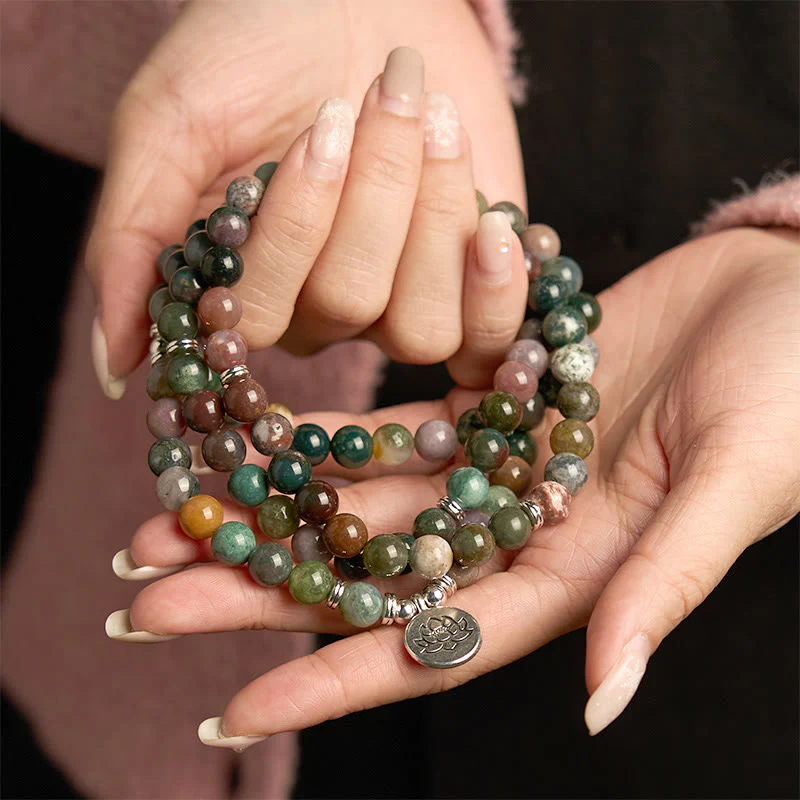 Buddha Stones 108 Mala Beads Pietra naturale Agata indiana Braccialetto di loto calmo - Image 8