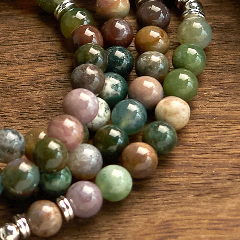 Buddha Stones 108 Mala Beads Pietra naturale Agata indiana Braccialetto di loto calmo - Image 9