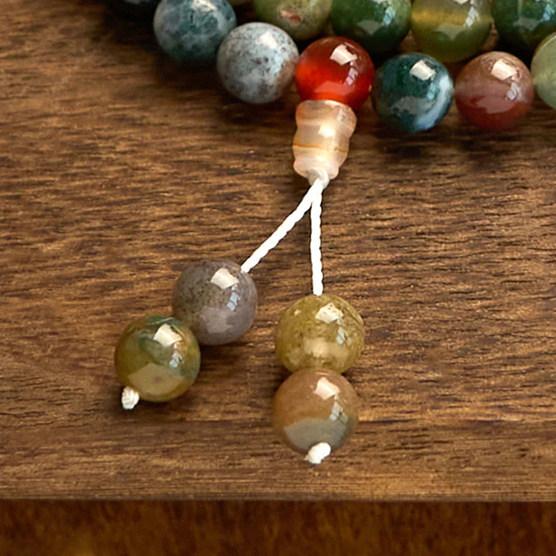 Buddha Stones 108 Mala Beads Pietra naturale Agata muschiata Bracciale multigiro di guarigione - Image 6