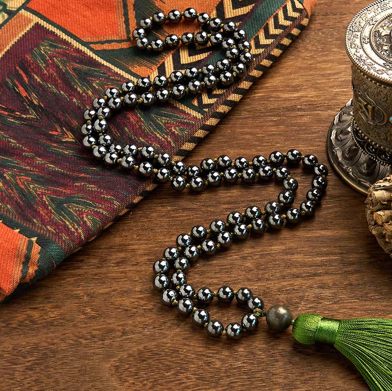 Buddha Stones 108 Mala Beads Pietra naturale Ematite Nappa Bracciale potente - Image 2