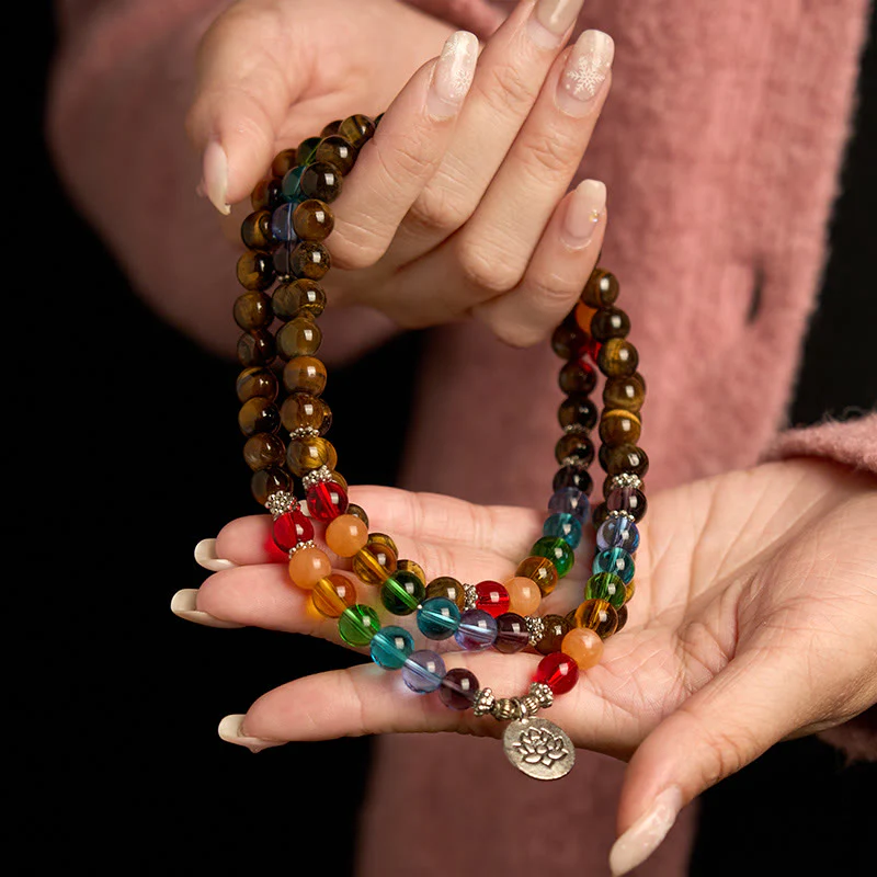 Buddha Stones 108 Mala Beads Pietra naturale Occhio di tigre Perle colorate Braccialetto di protezione del loto - Image 4
