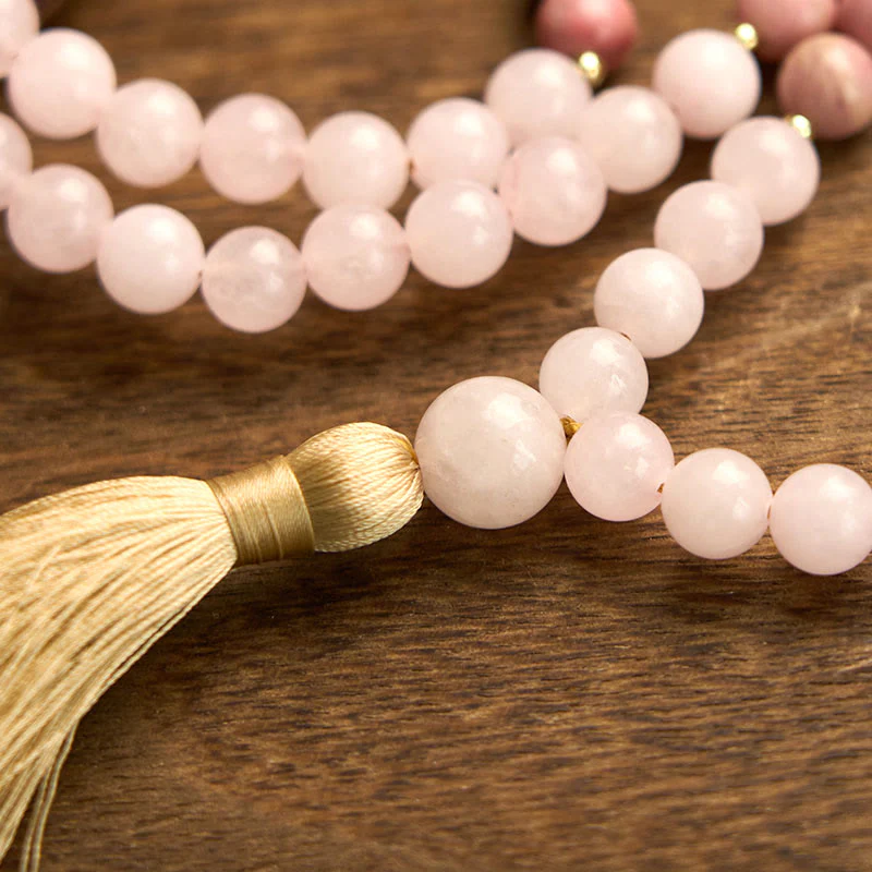Buddha Stones 108 Mala Beads Rhodonite Rosa Quarzo Nappa Braccialetto Curativo - Image 10