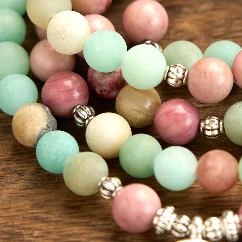 Buddha Stones 108 Mala Beads Rodonite Amazzonite Lotus Braccialetto curativo - Image 7