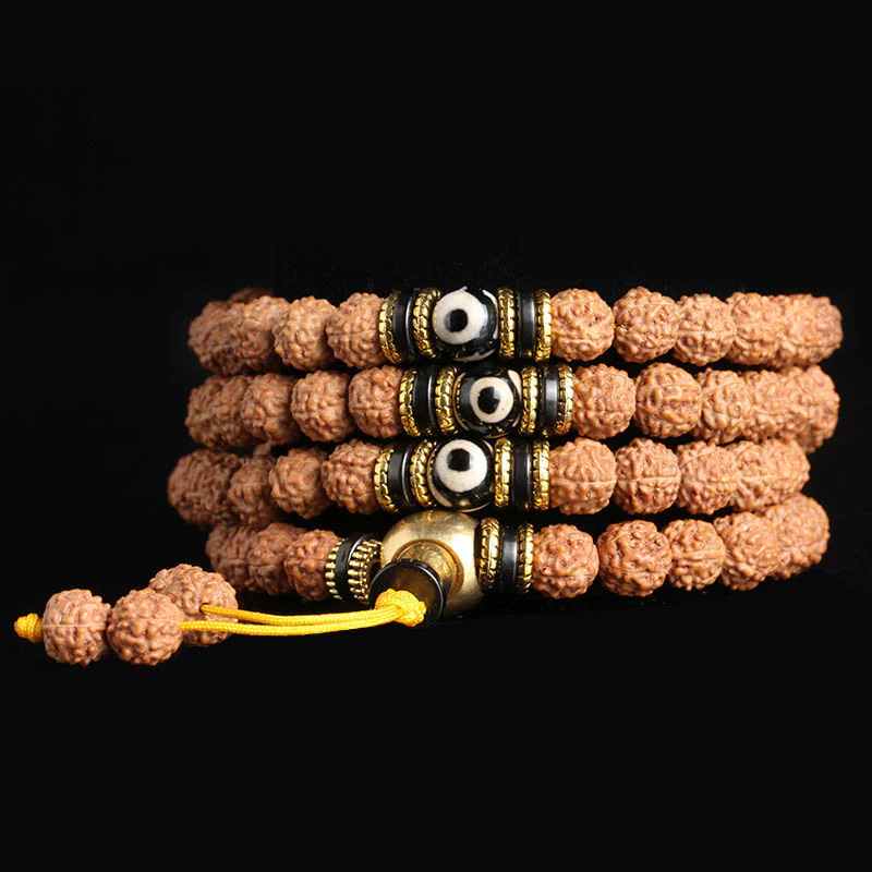 Buddha Stones 108 Mala Beads Rudraksha Bodhi Seed Dzi Bead Braccialetto Fortuna Ricchezza - Image 10