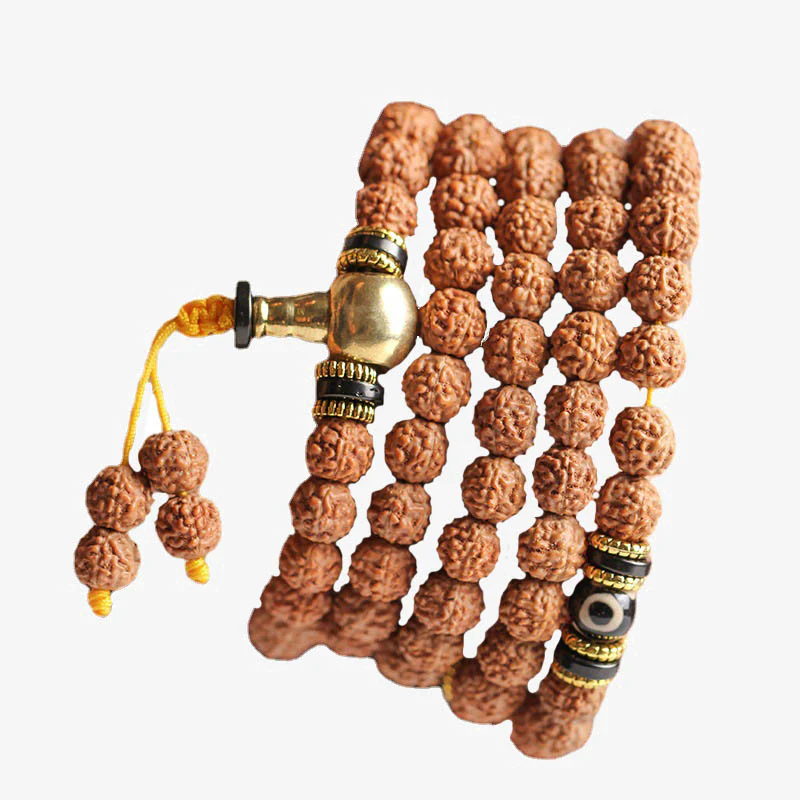 Buddha Stones 108 Mala Beads Rudraksha Bodhi Seed Dzi Bead Braccialetto Fortuna Ricchezza - Image 11