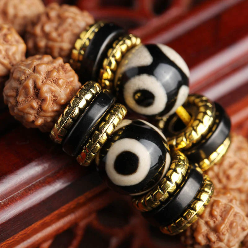 Buddha Stones 108 Mala Beads Rudraksha Bodhi Seed Dzi Bead Braccialetto Fortuna Ricchezza - Image 3