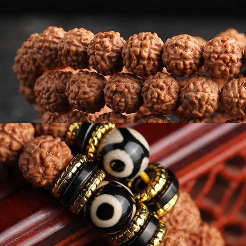 Buddha Stones 108 Mala Beads Rudraksha Bodhi Seed Dzi Bead Braccialetto Fortuna Ricchezza - Image 5