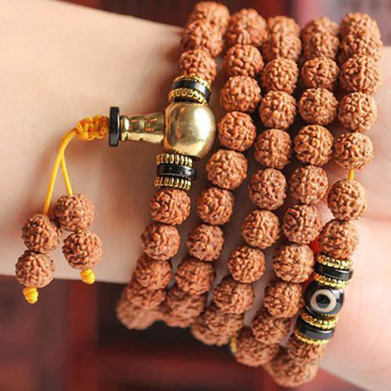 Buddha Stones 108 Mala Beads Rudraksha Bodhi Seed Dzi Bead Braccialetto Fortuna Ricchezza - Image 7
